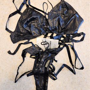 Real Leather Thong Bikini/Lingerie Top and bottom, XTC Leather